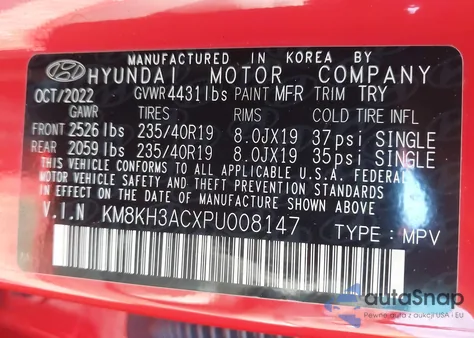 2023 Hyundai Kona N from USA, damaged, VIN KM8KH3ACXPU008147